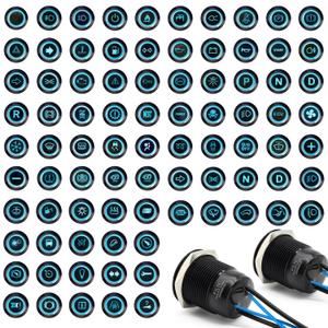 2PCS Latching Push Button Switch Power Button 12v 24v Switch 19mm 3/4'' Includes 180x Replacemnt Symbols 5A IP67 Waterproof Switches for Cars Boat Panel Mounting (Black Plated Blue)