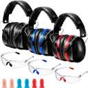 TrelaCo 3 Pack Shooting Ear Protection for Gun Range, Hearing Protection Ear Muffs 28dB with Shooting Eye Glasses, Earplugs (Red, Blue, Black)