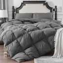 KAKABELL Pinch Pleat Goose Down Feathers Fiber Comforter Twin Size All Season-Ultra Soft and Cozy Noiseless Duvet Insert with Egyptian Cotton Blend Cover,Fluffy Warm Comforter Insert(Grey,68"X90")