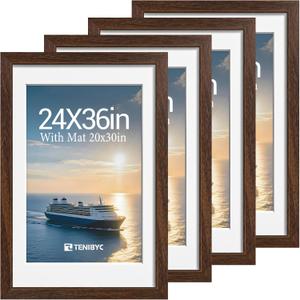 24x36 Poster Frame 4 Pack, 20x30 Mat, Brown Wood, for Picture