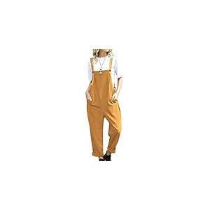 YESNO Women Casual Loose Bib Pants Overalls Baggy Cotton Harem Jumpsuits Rompers with Pockets PV2 L