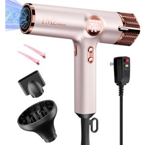 FMZ Professional Ionic Hair Blow Dryer with Smart Display, 1875W High Speed Brushless Motor for Fast Drying, Small Portable Light weight Low Noise, Curly Diffuser Blowdryer for Women Kids Salon Travel