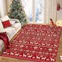 Christmas Rug 4x6 Washable Rugs, Boho Christmas Tree Snowflake Rug Non-Slip Soft Low Pile Non Shedding Indoor Holiday Decor Carpet for Living Room Bedroom Dining Room Home Office (Xmas Red, 4'x6')