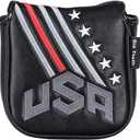 Big Teeth Golf Cover USA Stripe and Star Headcover Covers, Driver Fairway Wood Hybrid Headcovers Fits Blade Mallet Putter Iron and Woods with Magnetic Club Protector Pu Leather Golf Accessories