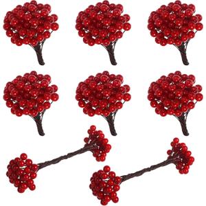 400 Pieces Artificial Holly Berries Christmas Fake Berries on 200 Pieces Wire Stems for Christmas Tree Decorations Craft Flower Wreath DIY Supplies (Red)