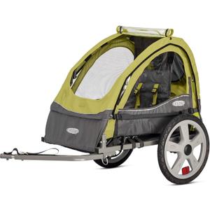 Take 2 or Sync Kids Bike Trailer, Single or Double Seat, Universal Coupler, Folding Frame, Quick-Release Wheels, Canopy with Bug Screen and Weather Shield, Bike Trailer for Kids (Green/Grey)