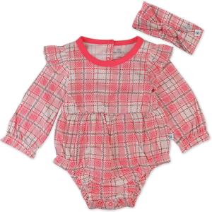 HonestBaby Bubble Romper and Headband Set Organic Cotton for Infant Baby and Toddler Boys, Girls, Unisex (Newborn, 2-pack Romantic Plaid)