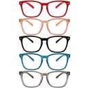 5 Pack Blue Light Blocking Reading Glasses Fashion Square Computer Readers for Women Men, Anti UV Ray Nerd Eyeglasses (5C A, +3.00)