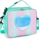 Lunch Box for Kids Girls, Insulated Rainbow Tote Bag Leakproof Thermal Cooler Reusable Lunch Bag for School Office Outdoor (Green with Strap)