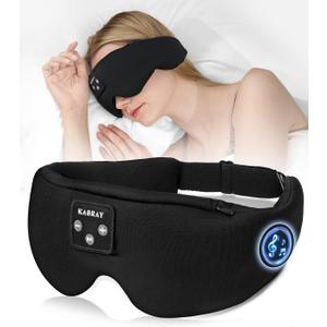 Sleep Mask Bluetooth 5.4 Headphones, Sleep Headphones for Side Sleepers with Ultra-Thin Speakers, Long-Lasting Time Battery & Adjustable Strap for Unisex, Cool Tech Gadgets Unique Gift for Christmas (Black&black)