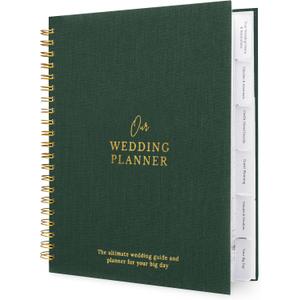 Nook Theory Comprehensive Linen Wedding Planner and Keepsake - Perfect for Newly Engaged Gift, Wedding Planning and Organizer Book for the Bride (Green)