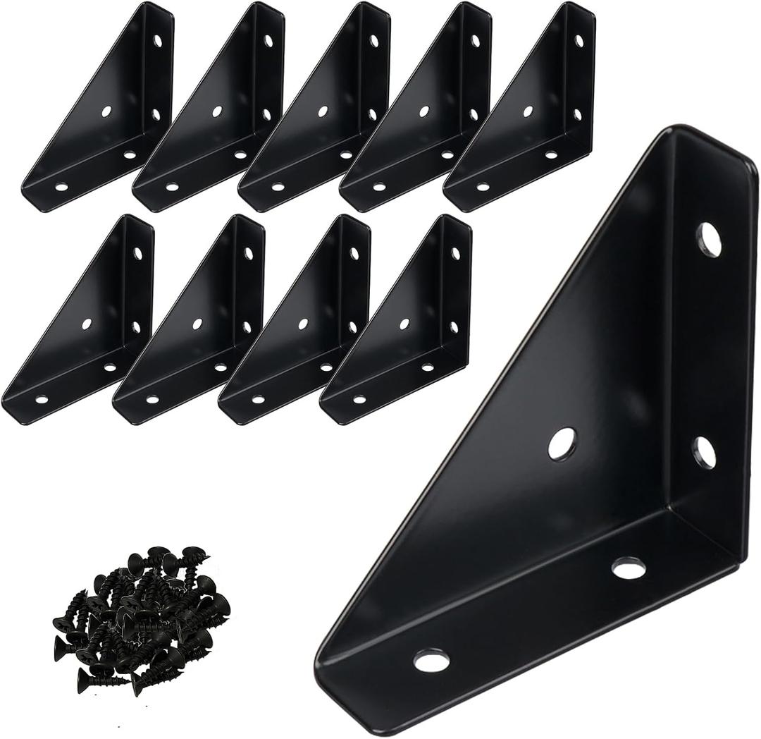 2-9/16" Corner Brace L Bracket for Wood  10 Pack Solid Steel Triangle Bracket with Screws for Bookshelf/ Table/ Desk & Bed Frame Stabilization Repair  Easy DIY Fix for Shaky Furniture (2.55 in (65mm))
