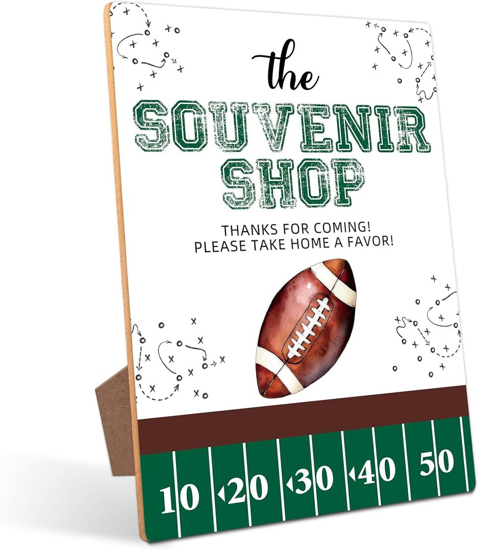 The Souvenir Shop Table Sign - Football Party Decor, Perfect for Birthday Party, Birthday Decorations, 811 Wooden Party Sign with Stand