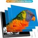 Portable Monitor 16.0inch FHD 1920 * 1200P USB C HDMI Ultra-Slim IPS Travel Display & Speakers, HDR Plug&Play, External Monitor for Laptop PC, Phone,Mac