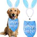 Dog Easter Bunny Costumes Easter Bunny Ears Headband Bandanas for Medium Large Dogs Pet Costume Accessories (Blue)