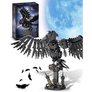 Mechanical Crow Building Block Sets for Adults, Compatible with Lego, Raven Animal Collection Model, Halloween Decor for Home or Office, STEM Toys Gift for Teens Boys and Girls 8-14 (1018PCS)