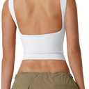 QINSEN Women's Sexy Open Back Sleeveless Crop Tank High Neck Slim Fit Cropped Tee Shirt Y2k Tops (White, L)