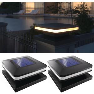 Sunco Solar Post Lights, Outdoor Dusk to Dawn Black Square Solar Powered Landscape Lights for Yard Garden Lawn, 2W, 120 LM, 2CCT: 2700K, 4000K, 2 Brightness Levels: Low 50%, High 100% 2 Pack