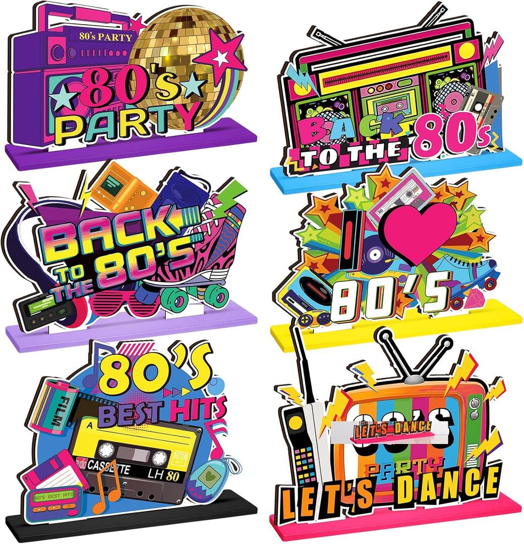Hoolerry 6 Pcs 80s Party Decorations 80s HipHop Table Decoration 1980s Disco Centerpieces for Table 80's Retro Tape Recorder Tabletop for 1980s 1990s Nostalgic Birthday Neon Disco Music Party Supplies