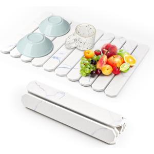 Stone Dish Drying Mat for Kitchen Counter,24"(L)16"(W) Collapsible Fast-Drying Diatomaceous Earth Mats with Towel Sanding Tool,Versatile Stone Drying Mats for Cups Dishes Bottles