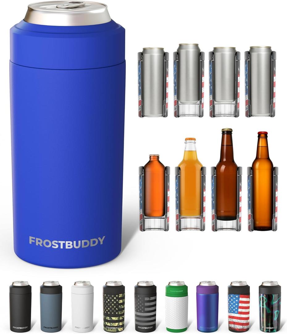 Frost Buddy Universal Can Cooler - Fits All - For Regular 12 & 16 oz or Slim-Size Bottles - Insulated Double-Walled Stainless Steel (Royal)