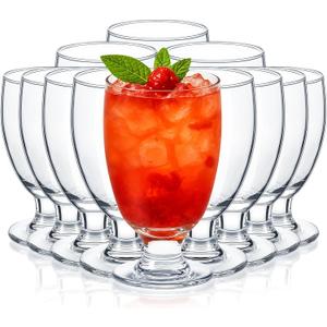 Patelai Set of 12 Clear Glasses 10.5 oz Water Goblet Glass Stemmed Water Glasses for Juice Wine Beer Tea Milk Cold Beverages Drinks Dishwasher Safe