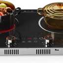 Karinear Electric Cooktop 2 Burner, 110V Electri Stove Top, 2000W Knob Control & Sensor Touch Electric Hot Plate for Countertop or Built-in Install, Timer, Safety Lock, 9 Power Level, 24 Inch