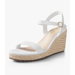 Ankis Platform Wedge Sandals for Women, Black Brown White Nude Espadrille Womens Wedge Sandals Comfortable Open Toe Ankle Strap High Heel Wedges for Women Dressy Summer -3.4Inch White  7,5