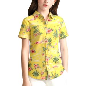 SSLR Big Girls Hawaiian Shirt Beach Tropical Summer Casual Short Sleeve Button Down Shirt