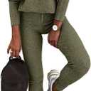 CHICME 2 Piece Lounge Outfit Long Sleeve Knit Pullover Tops Drawstring Pants Set Tracksuit Sweatsuit (Small, C-army Green)