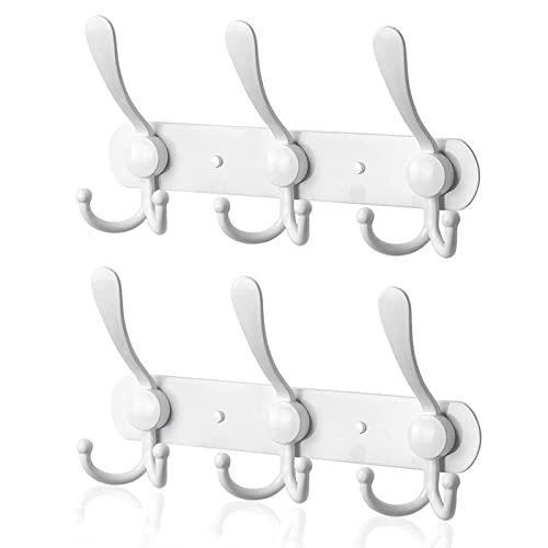 YUNISS Coat Rack Wall Mounted，3 Tri Stainless Steel Coat Hook for Coat Hat Robes Towel in Mudroom Entryway (White, 2 Pack 3 Hook)