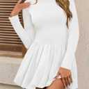 Wenrine Women Long Sleeve Bubble Mini Dress Bodycon Mock Neck Casual 2025 Cocktail Club Party Dresses (White)