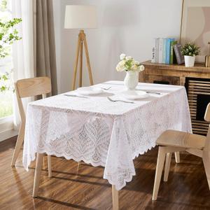 Amelia, LinenZone Rectangle Lace Tablecloth with Leaves Design. Each White Tablecloth Measures 54 x 72 Inches. Leaf Tablecloth for Farmhouse Table Decor or Rustic Kitchen Decor. (Amelia 54 x 72, White)