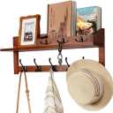 Exper City Coat Rack Wall Mount with Shelf, 26IN Wooden Coat Hanger Hooks Wall Mount with 8 Metal Hooks, Hanging Shelf with Hooks, Wood