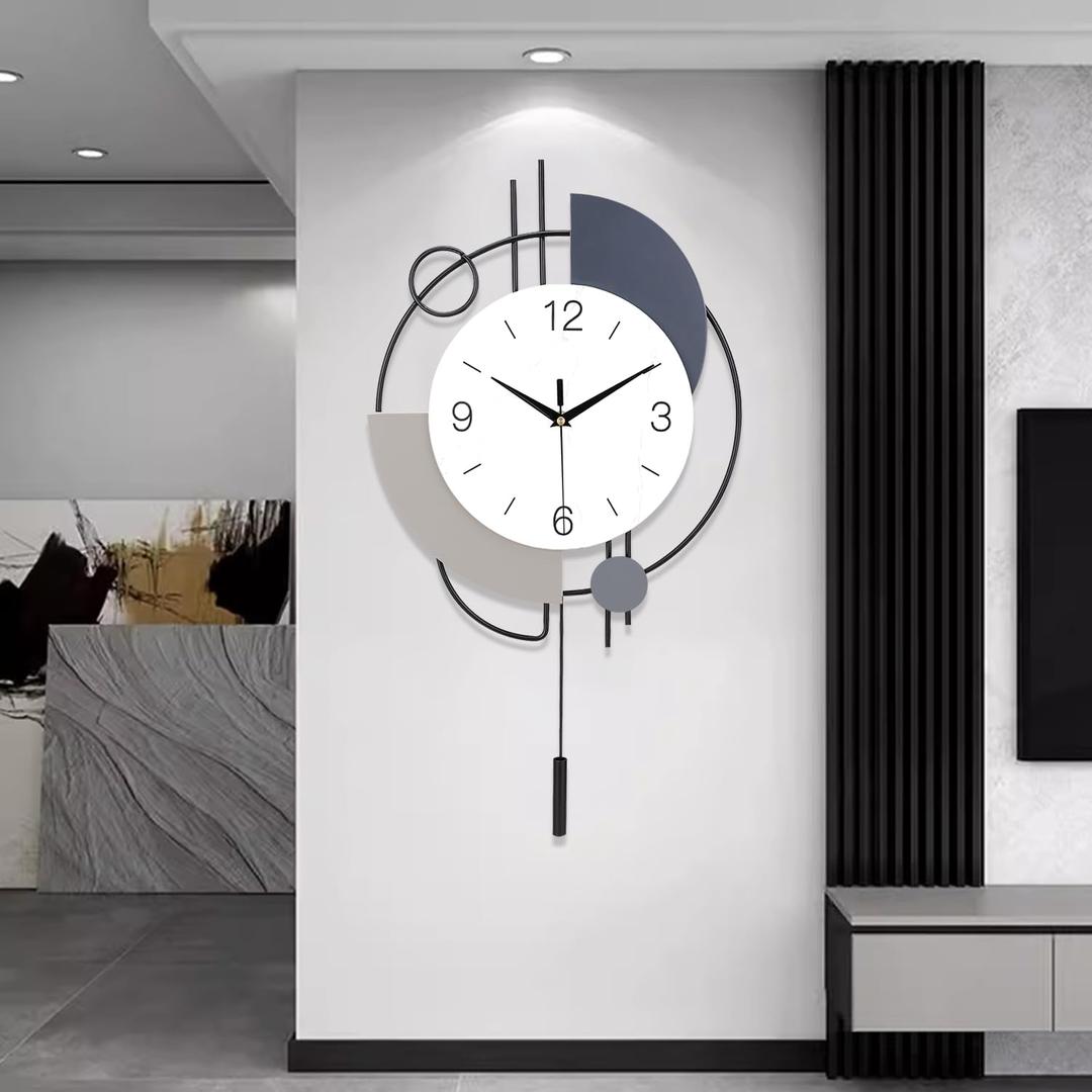 Dankeit Decorative Wall Clocks with Pendulum,Silent Quality Quartz Battery Operated,Large Wall Clock for Living Room,Kitchen,Home,Bathroom,Bedroom Wall Decor,16x26.5inch(Black)