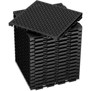16 PCS Modular Interlocking Cushion Interlocking Floor Tiles with Hole Drainage Mat 10" x 10" Non Slip Pool Deck Mat Outdoor for Drain Deck Pool Patio Shower Kitchen Balcony (Black)
