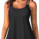 Womens Flowy Tankini Tops Only - Modest Bathing Suit Loose Fit Swimsuit Swim Tops No Bottom 2025 (Black), Size: 22 Plus