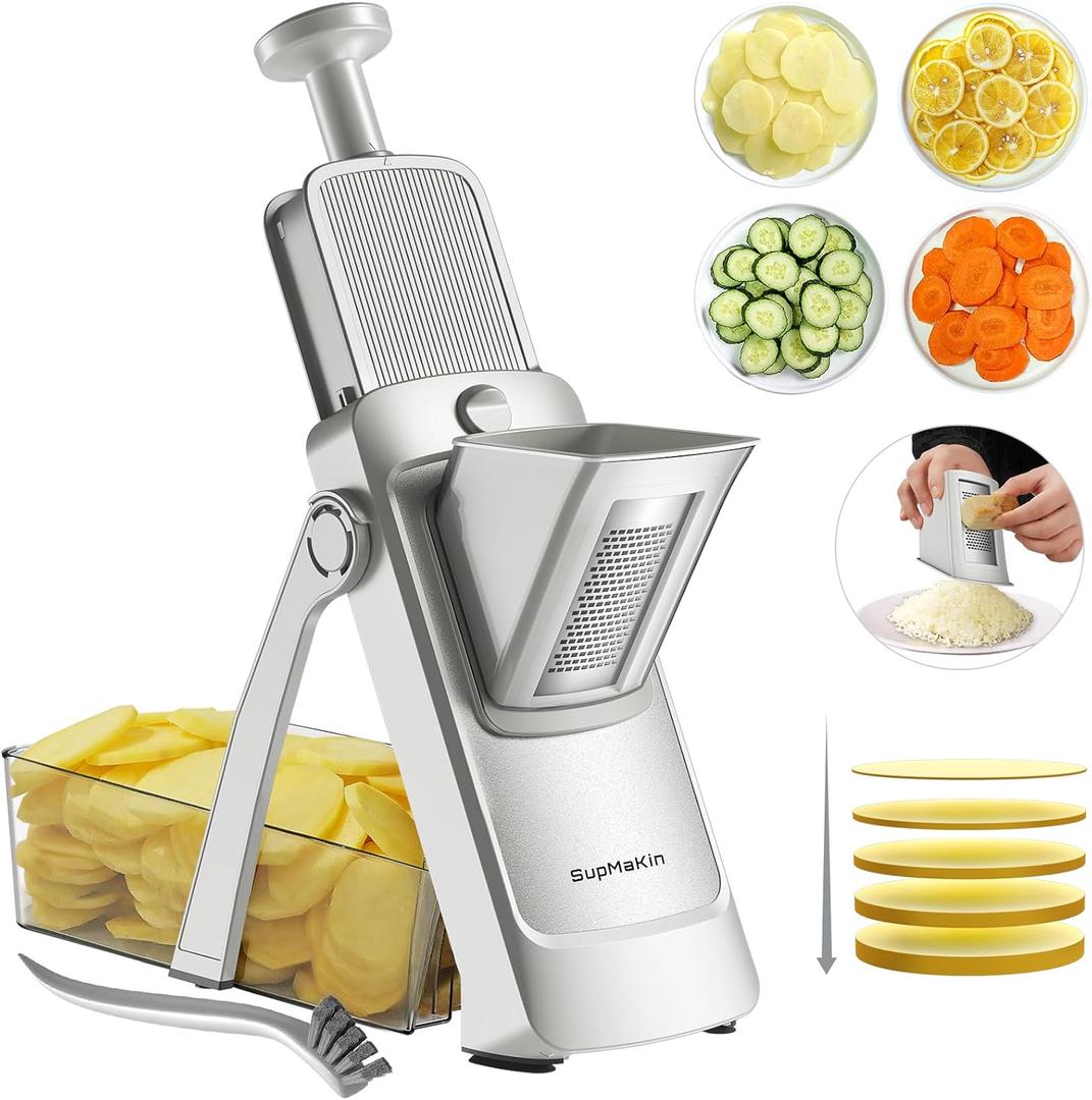 SupMaKin Upgrade Larger Safe Mandoline Slicer with Cheese Grater Potato Slicer for Chips, Vegetable & Food Cutter, Thickness Adjustable 0.1-8 mm, Kitchen Faster Slice (Only Slicer)