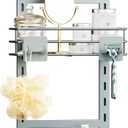 Orimade Adjustable Anti-slip Shower Caddy over Shower Head, Rustproof Bathroom Hanging Organizer with 2 Hooks for Razor, No Drilling Shelves Storage Rack 2 Tier, Light Grey