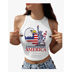 Eciodci Women's American Flag Crop Top USA Patriotic 4th of July Soft Summer Sleeveless USA Flag Crop Tank Tops for Women M