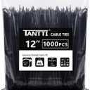 Zip Ties 12 inch, Black Zip Ties 1000 pack, 40lb, Cable Ties, Self-locking Wire ties for indoor and outdoor use, by Tantti