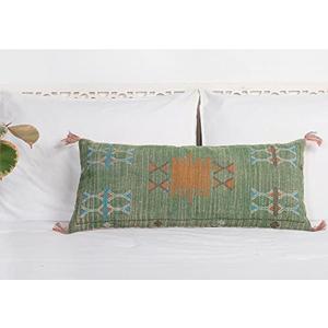 Extra Long Lumbar Pillow Cover (12 X 28 inches) | Hand-Woven Cactus Silk Green Pillow Linen Cover | Rustic Dcor Bohemian Cushion Cover | Farmhouse Cotton Pillow Case | Decorative Throw Pillow Dress (Design 5)