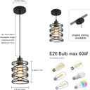 3 Pack Pendant Light Kitchen Island Pendant Lighting, Glass Hanging Light with Spiral Cage Clear Glass Shade, Black Modern Indoor Hanging Lamp