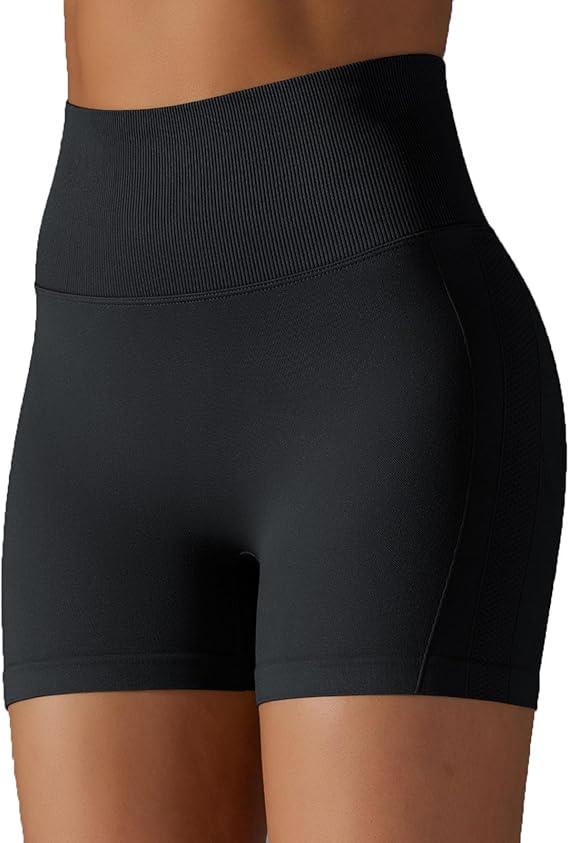 High Waisted Biker Shorts for Women-5" Tummy Control Fitness Athletic Workout Running Yoga Gym Shorts(Black, Large-X-Large)
