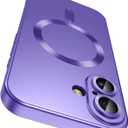 Magnetic for iPhone 17 Case [Compatible with MagSafe][Built-in Camera Lens Protector] Slim Thin Soft Silicone Bumper Shockproof Metallic Luster Phone Case (Purple)
