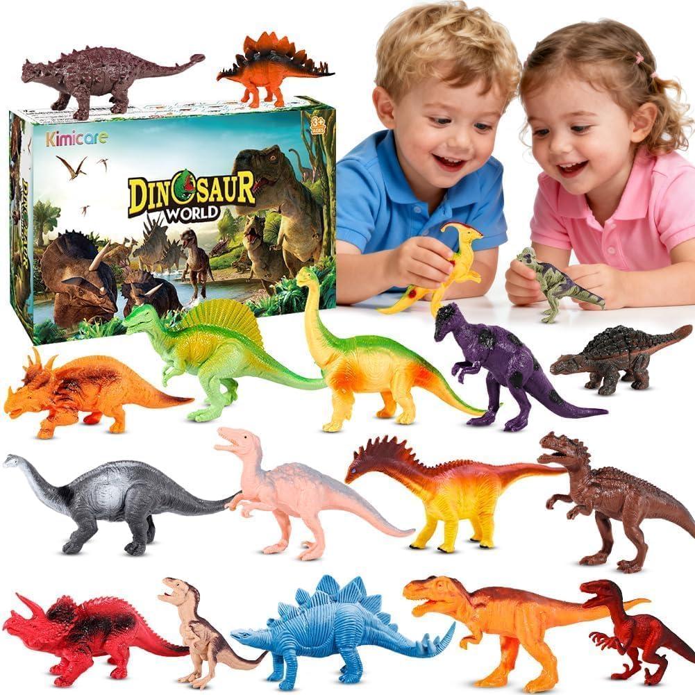 Kimicare Kids Dinosaur Figures Toys, 18 Pcs Plastic Dinosaur Toys for Kids 3-5, STEM Educational Realistic Dinosaurs Figurine Playset for Toddlers, Dino Toy Birthday Gifts Boys Girls