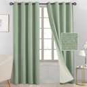 SimpleHome 100% Blackout Light Sage Green Linen Curtains 84 Inch Long 2 Panel Set, Faux Linen Textured for Living Room with White Liner Grommet Curtains for Bedroom