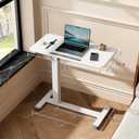 Mobile Standing Desk, Height Adjustable Left/Right Overbed Bedside Table, 90 Tiltable Portable Laptop Desk with Wheels, Foldable Computer Cart for Hospital Home Use, White, 40cm x 80cm x 69cm