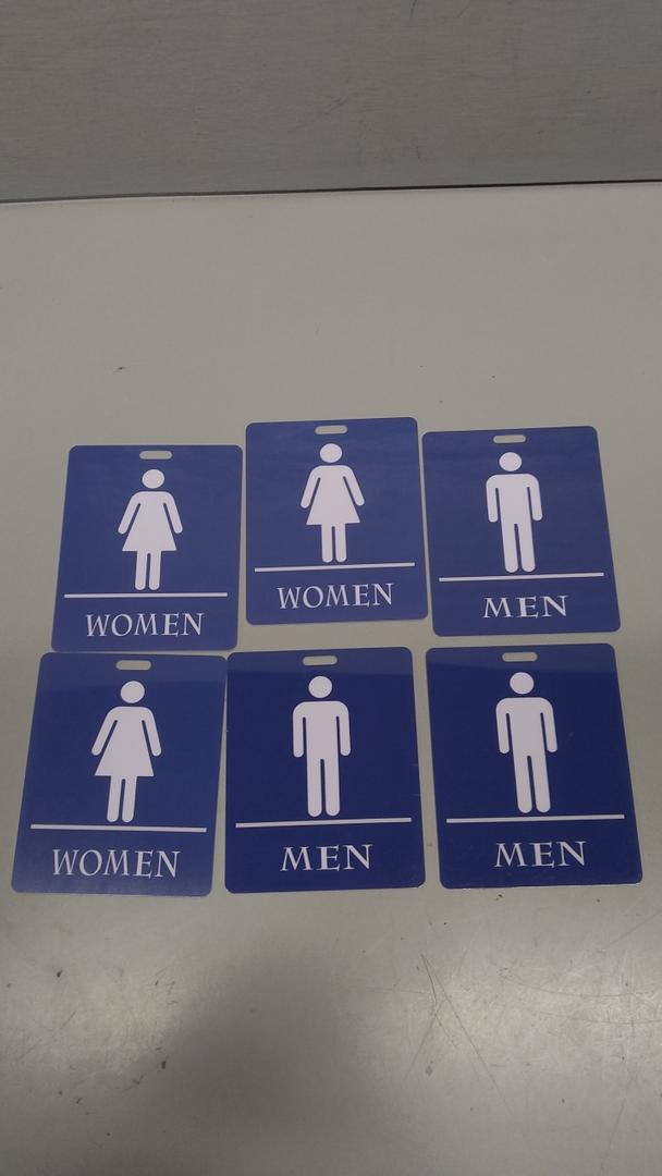 USA Made - Men's and Women's Restroom Signs ADA-Compliant Bathroom Door Signs for Offices, Businesses, and Restaurants, Black, Blue, Grey and Taupe/Tan Colors (Blue)