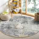 Lahome Modern Abstract Round Rug - 4Ft Grey Small Bathroom Rug Indoor 4x4 Circle Rugs Washable Kitchen Mat, Non Slip Contemporary Bedroom Carpet for Living Dining Room Office Nursery